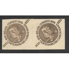 0106Es SD-300Rs,  Centenário de Carlos Gomes, sepia, em par sem filigrana do espaço da filigrana Armas,  sem denteação.