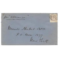 1888-Envelope  do Rio de Janeiro para Nova York porteado em 200Rs com selo r D.Pedro "Cabeça Grande" na cor rosa,  com o carimbo "12" de Nova York, sinete  em cera no verso  "English Bank of Rio de Janeiro -Limited",