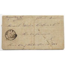 1883-Carta circulada de Santa Rita para o Rio de janeiro com porte de 100Rs lançado á mão provavelmente por falta de selo. Carimbo de saída "Santa Rita" circular.