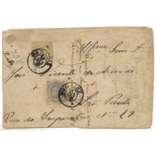 1887-Envelope registrado de S.Luiz para S.Paulo porteado em 800Rs de acordo com o 6º porte nacional registrado com selos de 500Rs tipo "Coroa" e 300Rs  tipo "Cruzeiro do Sul", obliterados com o carimbo  "São Luiz".