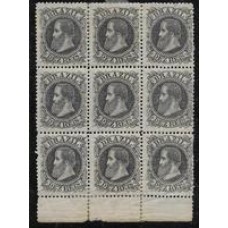 51-10Rs D.Pedro, "Cabeça Grande", preto, em bloco de 9 selos, novo.