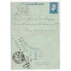 1886-Carta Bilhete de 100Rs circulada de Três-Ilhas para o Rio de Janeiro , carimbos de saida e transito "Três-Ilhas" e "S.José do Rio Preto"