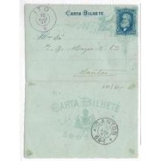 1887-Carta Bilhete de 100Rs circulada de Itu para Santos com carimbo de saída "Itu"