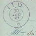 1887-Carta Bilhete de 100Rs circulada de Itu para Santos com carimbo de saída "Itu"