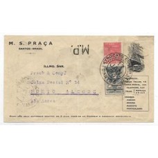 1930-Envelope circulado de Santos para Porto Alegre via Condor porteado em 300Rs com selo regular e  em 2000Rs  com selo Victor Konder. Bela publicidade no verso.