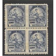 308-2000Rs tipo Instrução, filigrana "Correinho", quadra sem denteação horizontal entre os selos.