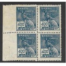 223-400Rs tipo Mercurio, em quadra na filigrana F, sem denteação á esquerda