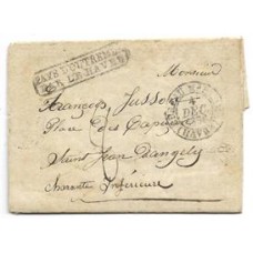 1834-Carta circulada de Pernambuco para Saint jean D'Angely,  por navio mercante , marca de entrada "Pays D'Autremer par le Havre"  porte de 8 decimos ,sendo 1 da entrada maritima e 7 do transito interno.