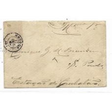 1889-Envelope circulado de Mococa para Cubatão porteado em 100Rs com selo tipo Cifra Escura, obliterado com carimbo "Mococa" tipo francês.