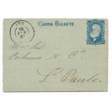 1887-Carta bilhete de 100Rs circulada para S.Paulo com carimbo de saída "Itu" batido em preto.