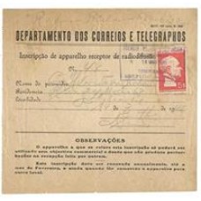 1941-Recibo de pagamento de taxa de radio com selo de 5000Rs Getulio Vargas. Esta taxa era paga no Correio e obrigatoria para todos os aparelhos de radio