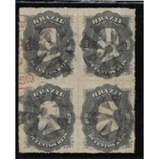 35- 200Rs D.Pedro "Percê", quadra usada com carimbo mudo e registrado em vermelho.