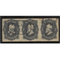 35-200Rs D.Pedro "Percê", tira de 3 selos com carimbo "Iguaba Grande"