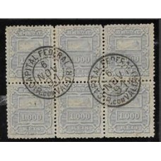 69-1000Rs tipo "Pão de Açucar", em bloco de 6 selos usado.