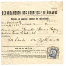 1940-Recibo de pagamento de Licença de Radio com selo de 5.000Rs tipo Ruy Barbosa.