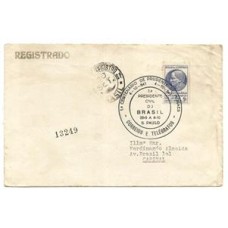 1941-Envelope registrado, circulado em S.Paulo, porteado em 1000Rs, o 1º porte urbano mais o registro, com selo do IV Centenario da Companhia de Jesus, isolado. Muito raro.