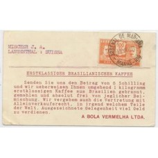1931-Cartão postal circulado como impresso para a Suissa porteado em 100Rs com selo da Revolução de 30. Raro.