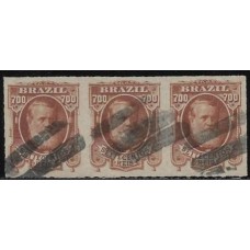 45-700Rs D.Pedro barba Branca, tira de 3 selos, usada