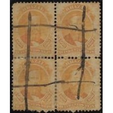 29-500Rs D.Pedro Barba Preta, quadra obliterada com carimbo mudo simulando uma grade. Provavelmente feito por republicano