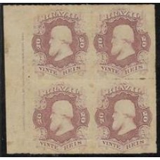 31L-20Rs D.Pedro, Percê , quadra nova com goma , margem esquerda da folha com legenda completa.