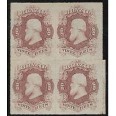 31L-20Rs D.Pedro, Percê , quadra nova sem goma ,legenda em espanhol na margem direita do selo inferior direito.