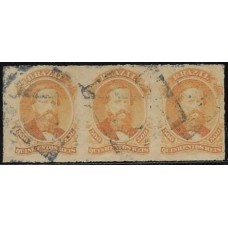 36-500Rs D.Pedro Percê, tira de 3 selos, usada