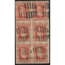 37-10Rs D.Pedro Barba Branca, bloco de 6 usado.