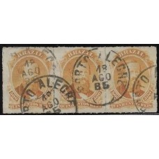 36-500Rs D.Pedro Percê , tira de 3 selos, carimbo de Porto Alegre