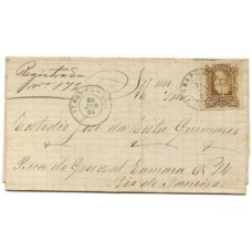 1884-Carta registrada de Itabapoana para o Rio de Janeiro  porteada em 300Rs com selo D.Pedro "Barba Branca", carimbo de saída "Itabapoana" batido em verde