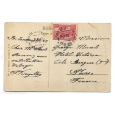 1923-Cartão Postal circulado para a França porteado em 200Rs com selo comemorativo da Entrada do Exercito Pacificador na Bahia.