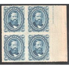 32L-50Rs D.Pedro Percê, quadra nova sem goma com  margem direita da folha e legenda em espanhol.