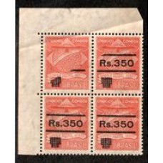 K-14-  350/10.000Rs Condor, emissão provisória , quadra  nova com falta parcial da sobrecarga nos selos superiores em decorrência de dobra na denteação ( orelha) .Muito rara