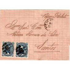 1877-Capa de carta circulada  do Rio de Janeiro para Santos com par de 50Rs D.Pedro barba preta