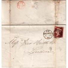1859-Impresso circulado de Rio Grande para Londres, transportado em mãos até Liverpool e ai postado no correio com selo de 1 Penny tipo rainha Victória