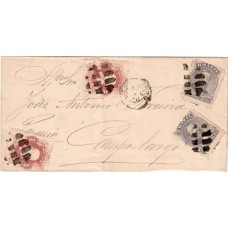 1876-Capa de carta circulada do Rio de janeiro para Campo Largo com 2 selos de 80Rs e 20Rs D.Pedro Barba Preta, carimbo de transito "Paraná" tipo francês batido no verso.