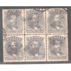 26- 80Rs D.Pedro Barba Preta , bloco de 6 selos, usado