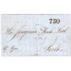 1860-Capa de carta circulada da Bahia para o Porto pelo vapor Tyne da Royal Mail , 5º porte maritimo português de 750Rs, carimbo "P.Transatlantico" batido em azul
