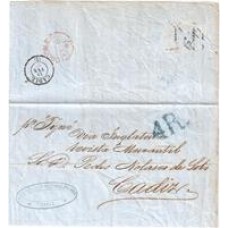 1861-Carta circulada da Bahia para Cadiz via Londres, conforme carimbo batido em vermelho no verso, ,carimbo de chegada em Cadiz e porte de 4 Reales batido na frente 