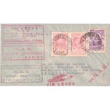1942-Envelope  do Vôo Inaugural da Navegação Aerea Brasileira ( NAB) do Rio de janeiro a Recife com os carimbos alusivos.