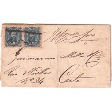 1870-Carta circulada de Espirito Santo do Mar d"Espanha para o Rio de Janeiro com par de 50Rs D.Pedro "Barba Preta", obliterado á pena.