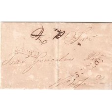 1838-Carta circulada de S.Carlos para o Rio de Janeiro porte lançado de 20Rs até S.Paulo e emendado para 70 com o trajeto até o Rio, carimbo de saída "S.Carlos" linear e de transito "S.Paulo" com cercadura.