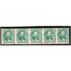 27A-100Rs D.Pedro Barba Preta, tipo 2, tira de 5 selos nova sem goma.