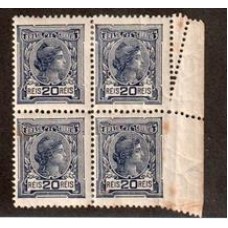 162- 20Rs Alegorias, quadra com filigrana, denteação atípica ( Orelha) do lado direito