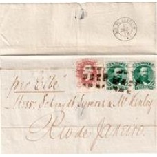 1875-Capa de carta  p/ o Rio  pelo Vapor Elbe da Royal Mail, porte de 220Rs da Convenção Brasil-Inglaterra p/ cartas de cabotagem por navios ingleses, com par de 100Rs e selo de 20Rs D.Pedro Barba Preta