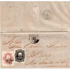 1871-Carta  da Bahia para Pelotas por vapor inglês até o Rio, porte de 220Rs conforme Convenção Brasil Inglaterra para cartas de cabotagem por vapores ingleses com 200Rs e 100Rs D.Pedro Barba Preta