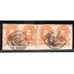 36-500Rs D.Pedro Percê, tira de 4 sobre fragmento, carimbo tipo sinete