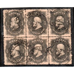 28- 200Rs D.Pedro Barba Preta , bloco de 6 selos, usado. Raro.